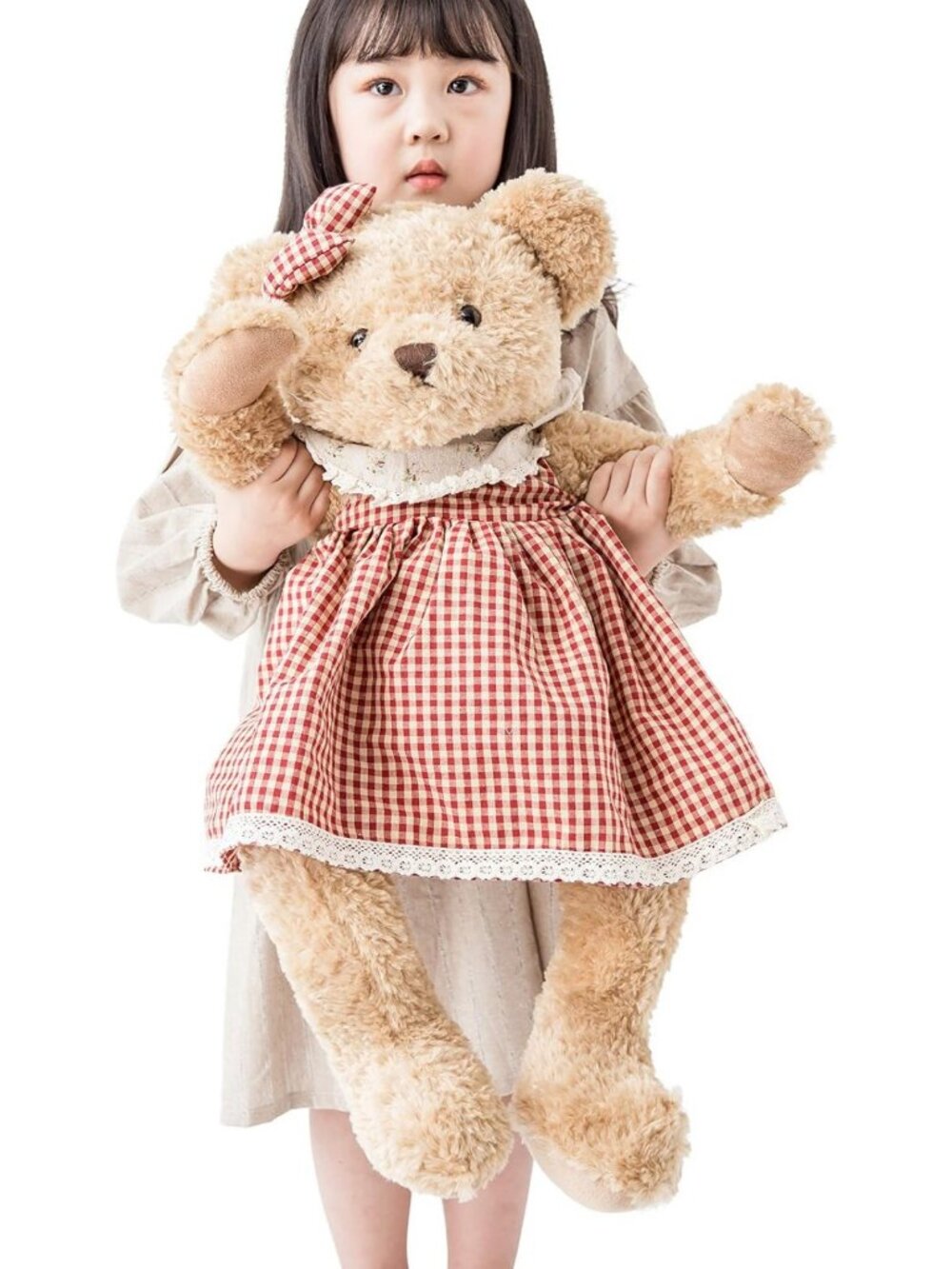 25" Soft Plush Big Baby Teddy Bear - Cute Stuffed Animal Toy in Red & Brown